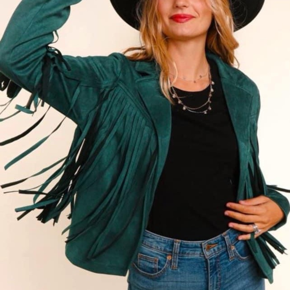 Leather fringe coat